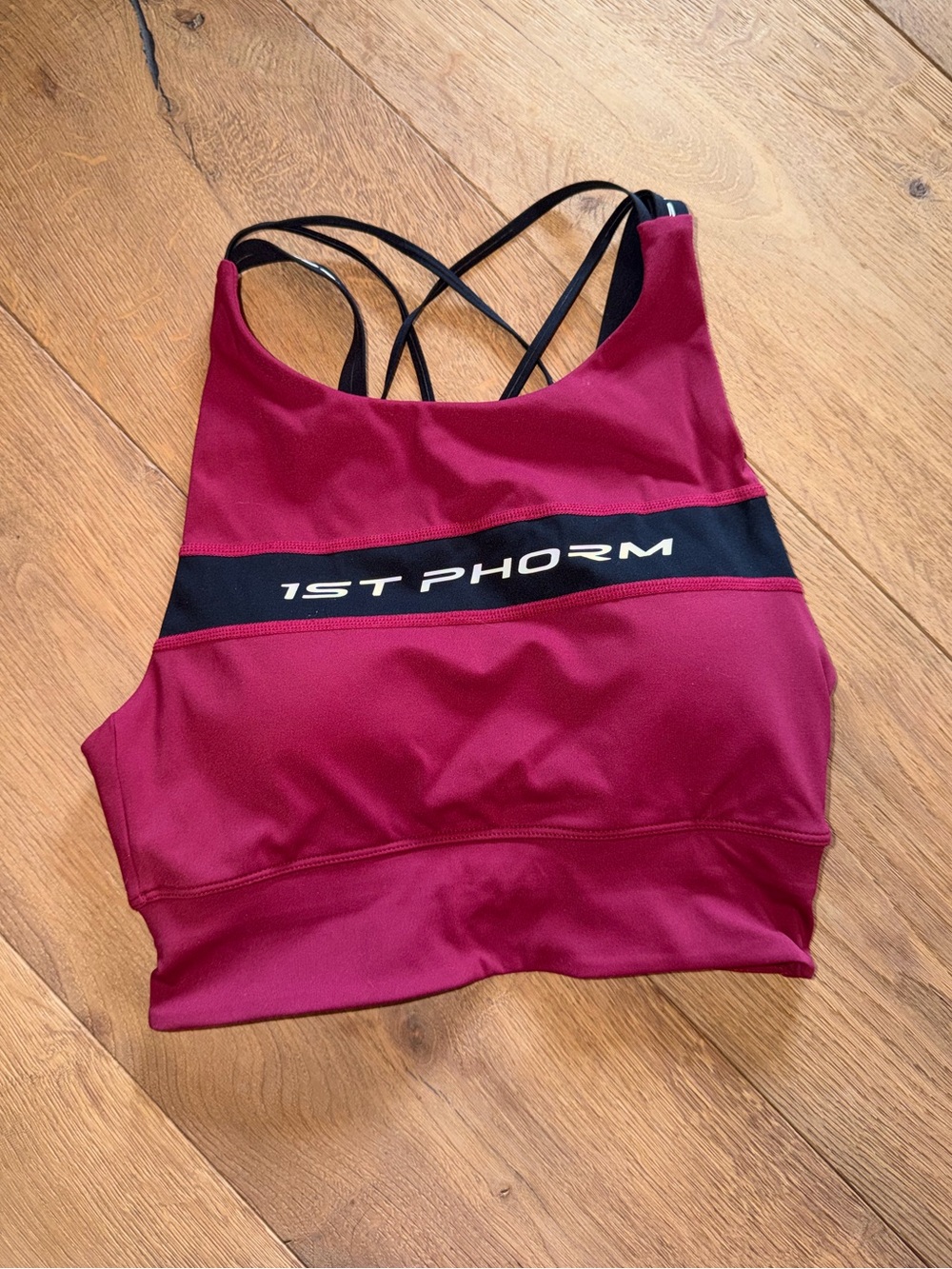 1st Phorm Women's Burgundy Sports Bra with Strappy Back Long Line tank